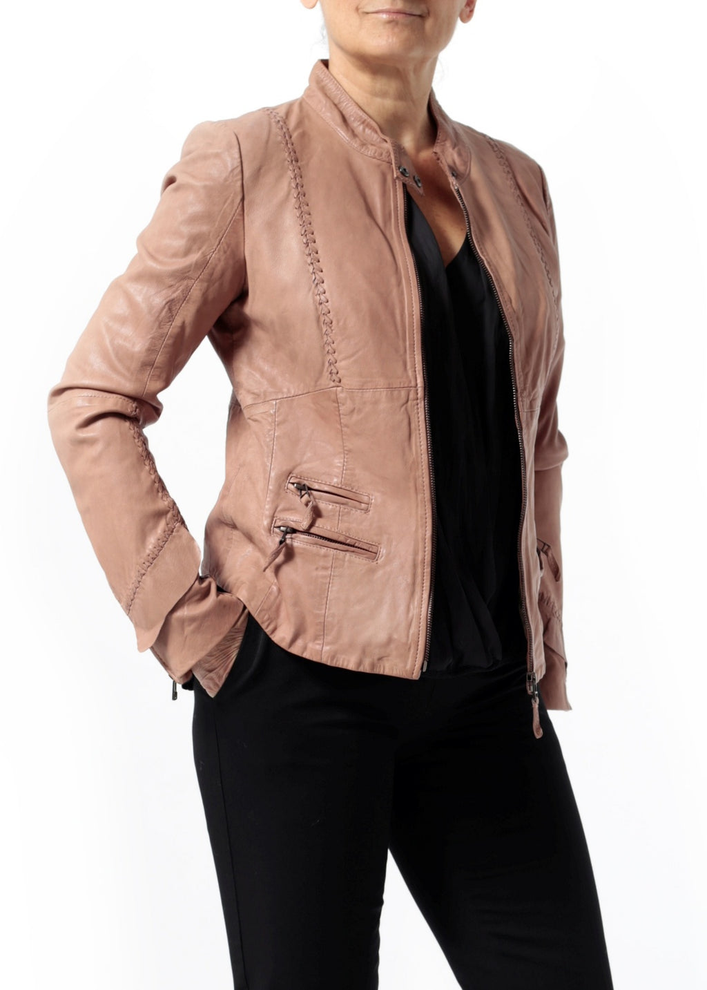 Leila leather jacket - cameo rose