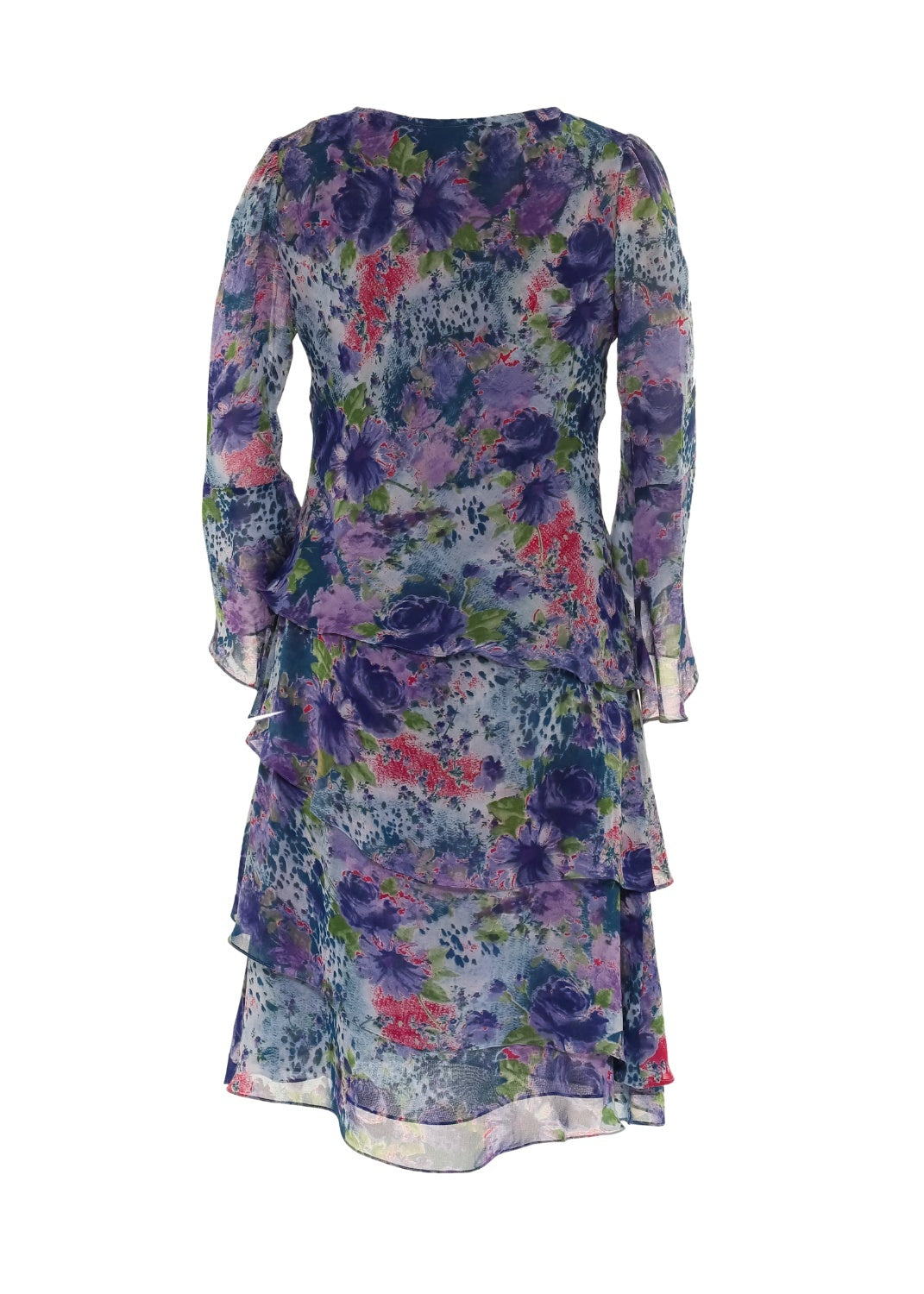 Klänning med volanger i mönstrad viskos georgette