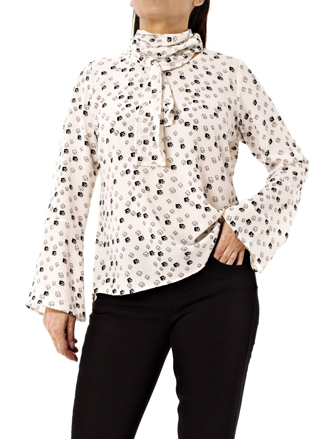 Långärmad blus med extra knyt