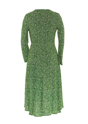 Midilång klänning med ärm i mini blommig grön i crêpe viskos