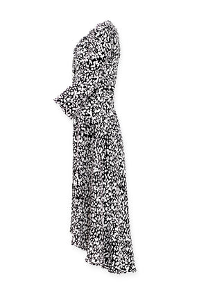 Midilång klänning med ärm i svart-vit crêpe viskos